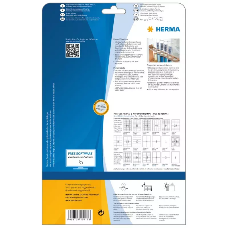 Self-adhesive printer label HERMA A4 37x13 mm white extra strong adhesion 2125 pcs