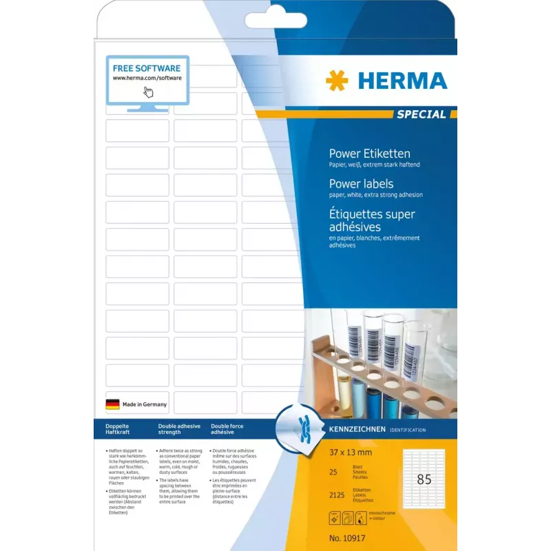Self-adhesive printer label HERMA A4 37x13 mm white extra strong adhesion 2125 pcs