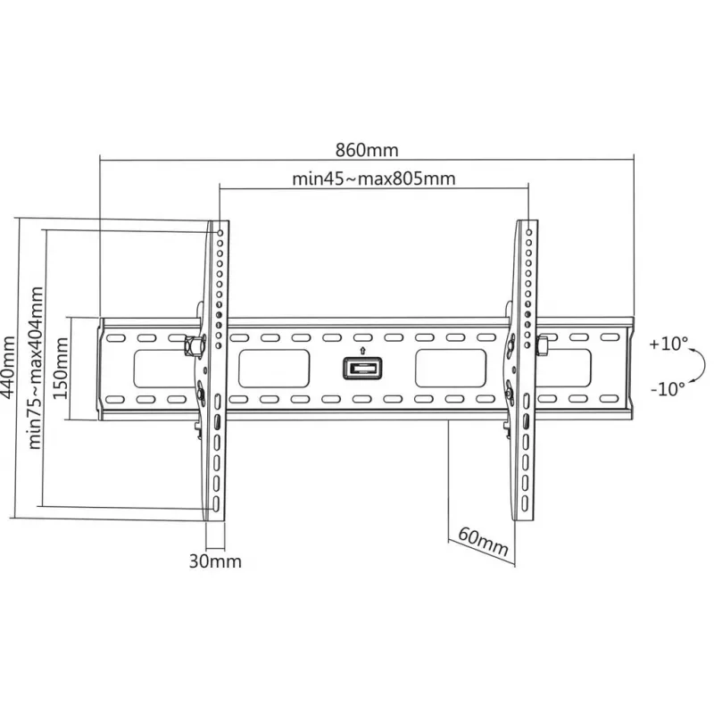 Manhattan Wall Mount for TV & Monitors (Tiltable), For screens 37 inch to 75 inch, VESA compatibility: all between 200x200mm to 800x400mm - check the dimensions of the four mounting holes on back of screen to ensure it fits, Max 75kg, Black, Bracket