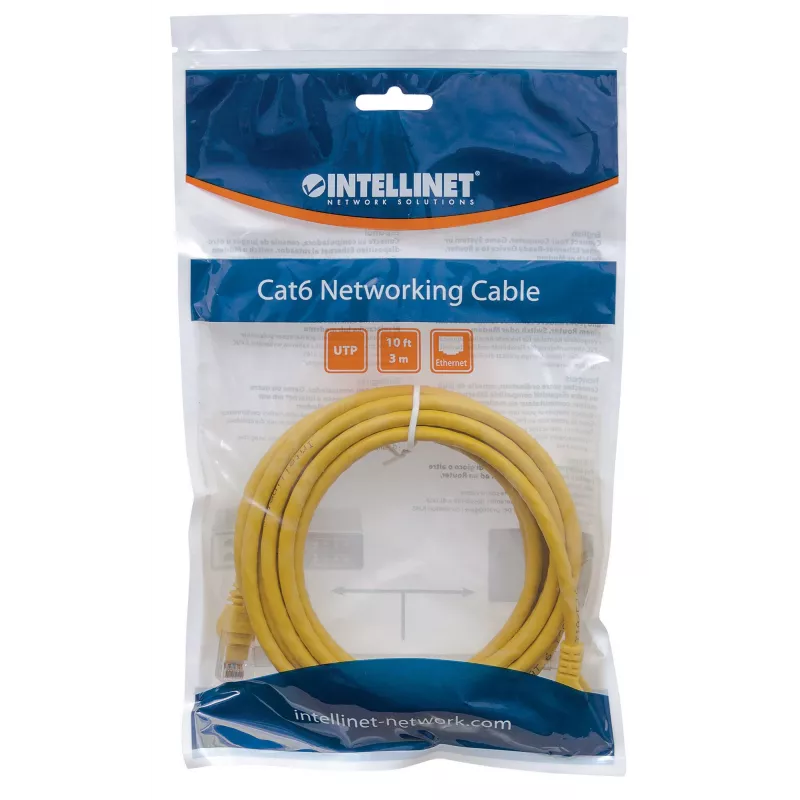 Intellinet Network Patch Cable, Cat6, 3m, Yellow, CCA, U/UTP, PVC, RJ45, Gold Plated Contacts, Snagless, Booted, Lifetime Warranty