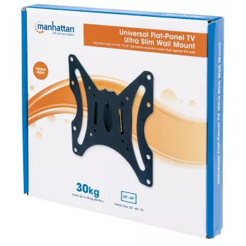 Manhattan Wall Mount for TV & Monitors (Fixed), For screens 23 inch to 42 inch, VESA compatibility: all between 75x75mm to 200x200mm - check the dimensions of the four mounting holes on back of screen to ensure it fits, Max 30kg, Black, Bracket
