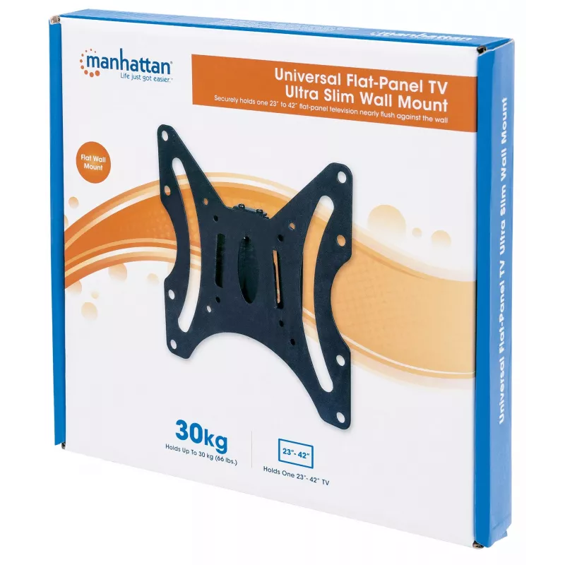 Manhattan Wall Mount for TV & Monitors (Fixed), For screens 23 inch to 42 inch, VESA compatibility: all between 75x75mm to 200x200mm - check the dimensions of the four mounting holes on back of screen to ensure it fits, Max 30kg, Black, Bracket