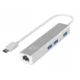 LevelOne Gigabit USB-C Network Adapter with USB Hub, Wired, USB Type-C, Ethernet, 1000 Mbit/s, Silver