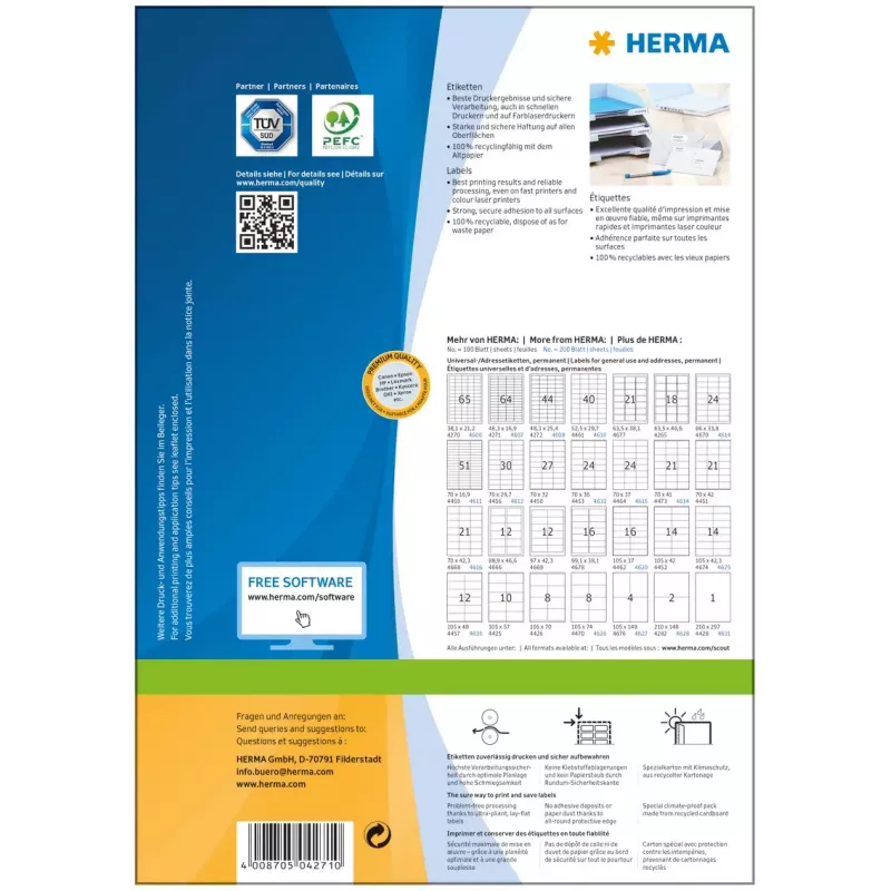 Self-adhesive printer label HERMA Labels Premium A4 48.3x16.9 mm