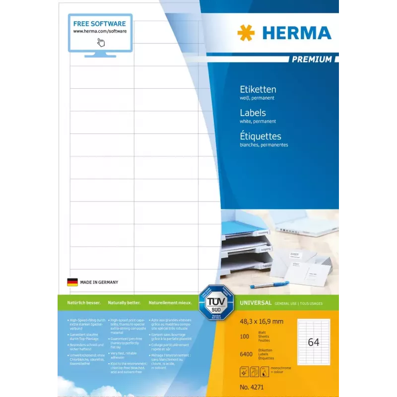 Self-adhesive printer label HERMA Labels Premium A4 48.3x16.9 mm