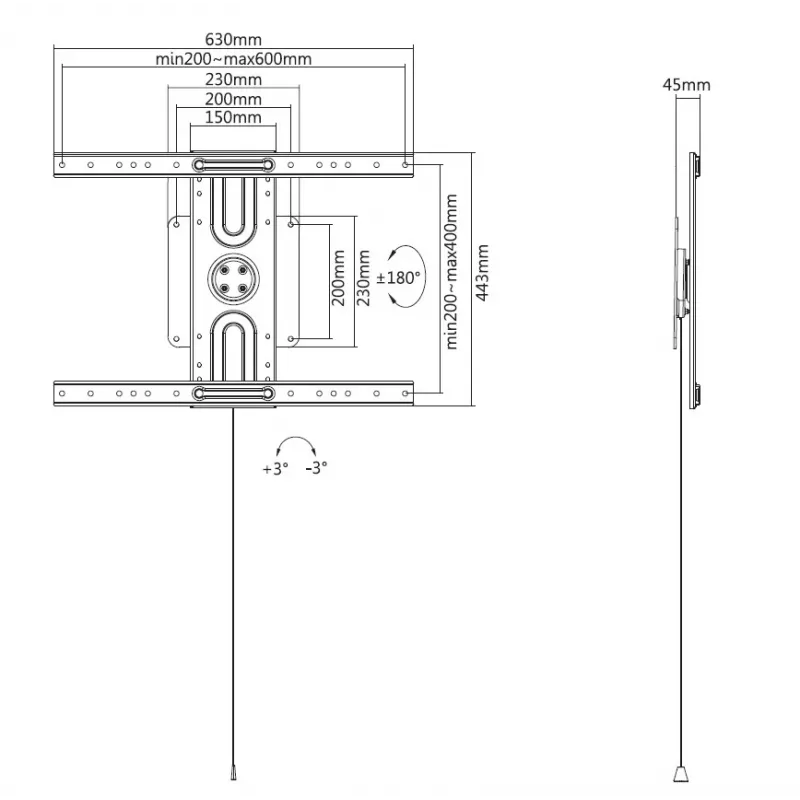 Equip 37 inch-80 inch Universal Rotating Wall Bracket Maximum weight capacity 50 kg
