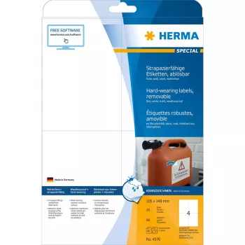 Self-adhesive label HERMA 4576 Removable White 80 pc(s)