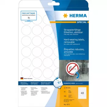 Self-adhesive label HERMA 4571 Removable White 960 pc(s)