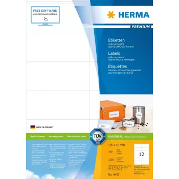 Labels HERMA Premium A4 105x48 mm white paper matt 1200 pcs