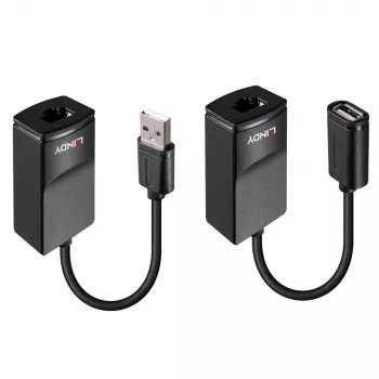 Lindy 60m USB 1.1 Cat.6 Extender Basic, Network transmitter & receiver, 60 m, 12 Mbit/s, Cat5e, Cat6, Black, Plastic