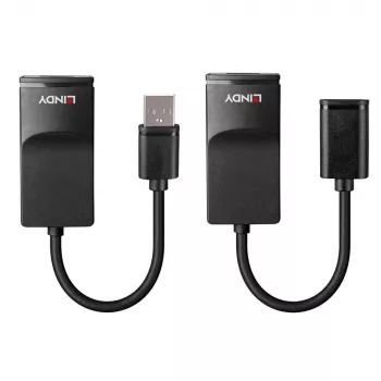 Lindy 60m USB 1.1 Cat.6 Extender Basic, Network transmitter & receiver, 60 m, 12 Mbit/s, Cat5e, Cat6, Black, Plastic