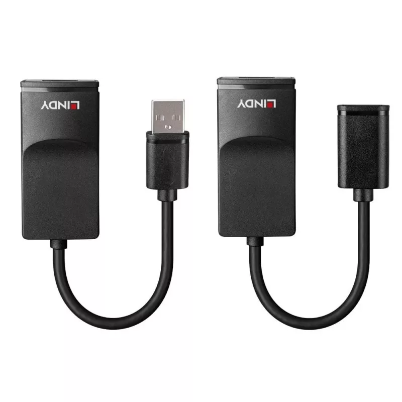 Lindy 60m USB 1.1 Cat.6 Extender Basic, Network transmitter & receiver, 60 m, 12 Mbit/s, Cat5e, Cat6, Black, Plastic