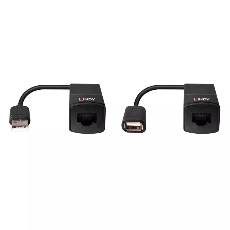 Lindy 60m USB 1.1 Cat.6 Extender Basic, Network transmitter & receiver, 60 m, 12 Mbit/s, Cat5e, Cat6, Black, Plastic