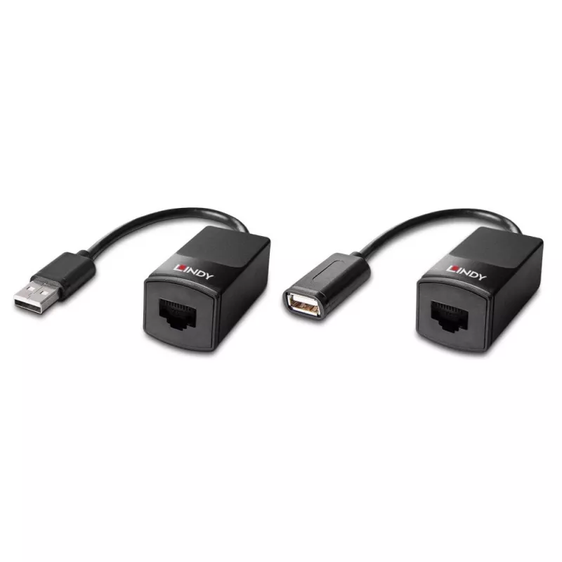Lindy 60m USB 1.1 Cat.6 Extender Basic, Network transmitter & receiver, 60 m, 12 Mbit/s, Cat5e, Cat6, Black, Plastic
