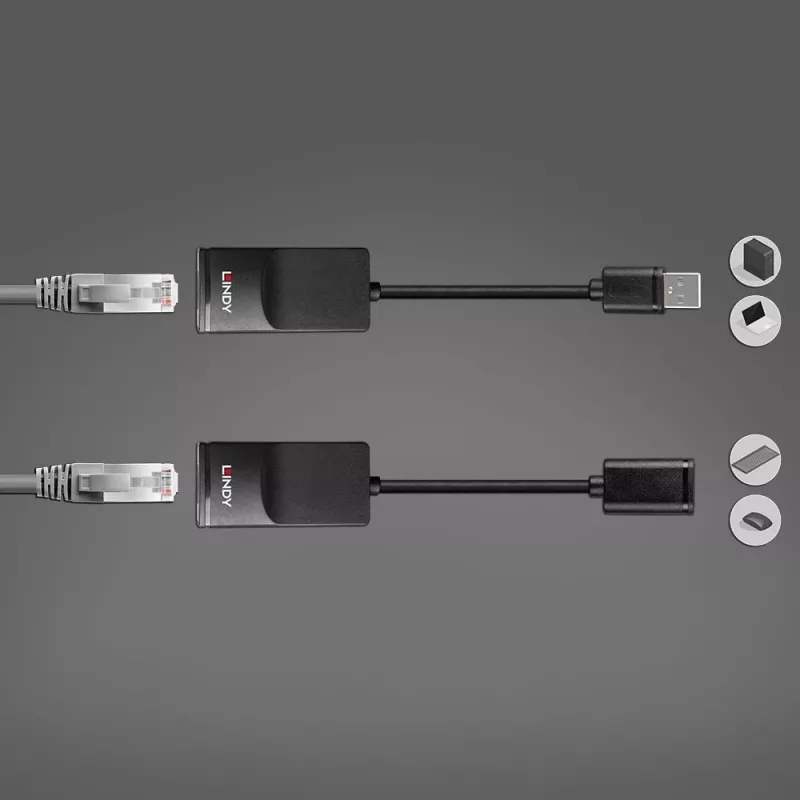 Lindy 60m USB 1.1 Cat.6 Extender Basic, Network transmitter & receiver, 60 m, 12 Mbit/s, Cat5e, Cat6, Black, Plastic