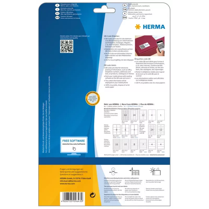 Self-adhesive printer label HERMA QR code labels 9643