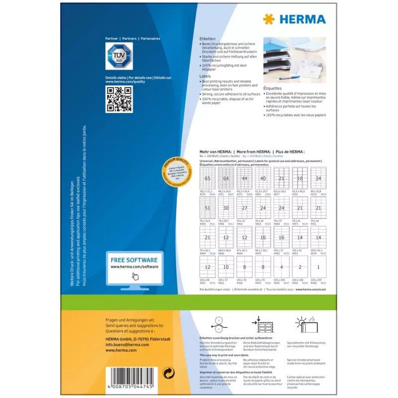 Self-adhesive printer label HERMA Labels Premium A4 48.5x25.4 mm