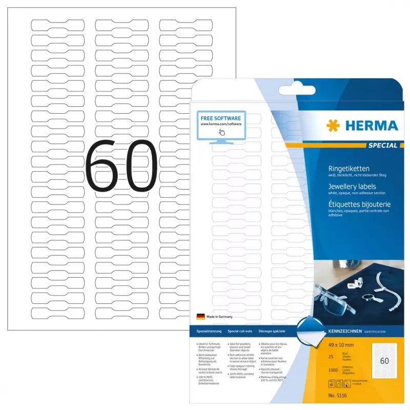 Self-adhesive printer label HERMA 5116 A4 49x10 mm 1500 pcs