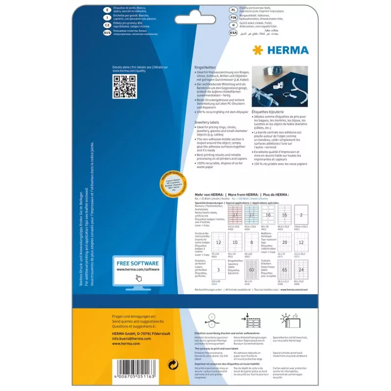 Self-adhesive printer label HERMA 5116 A4 49x10 mm 1500 pcs