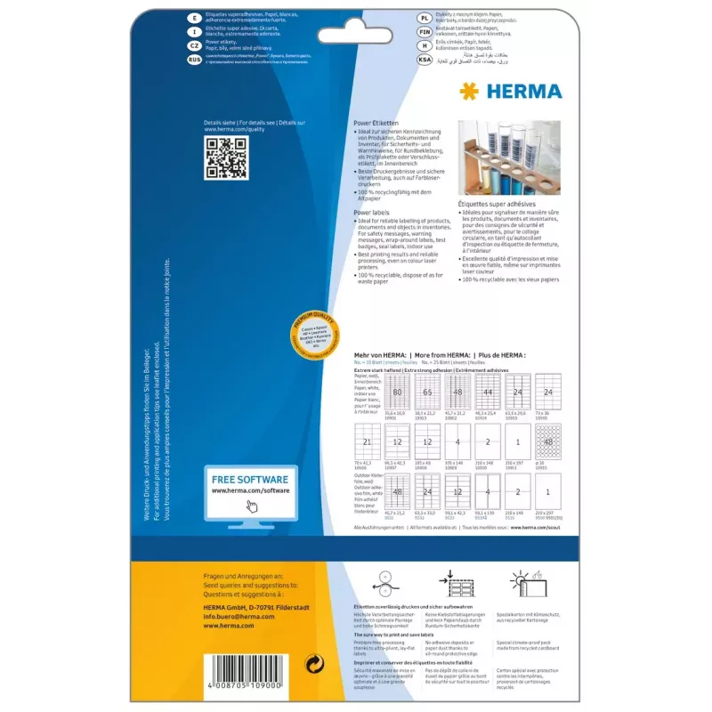 Self-adhesive printer label HERMA Labels A4 25,4x10 mm white extra strong adhesion paper matt 4725 pcs.