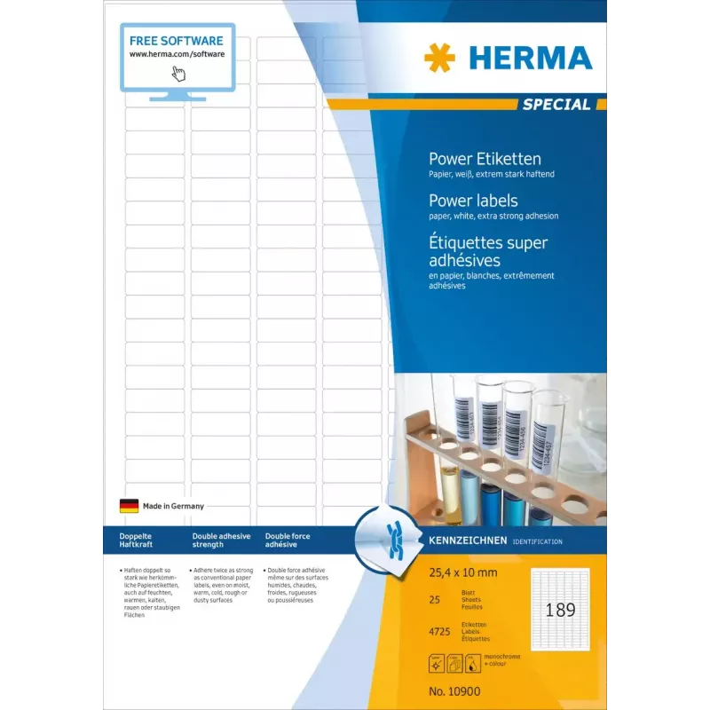 Self-adhesive printer label HERMA Labels A4 25,4x10 mm white extra strong adhesion paper matt 4725 pcs.