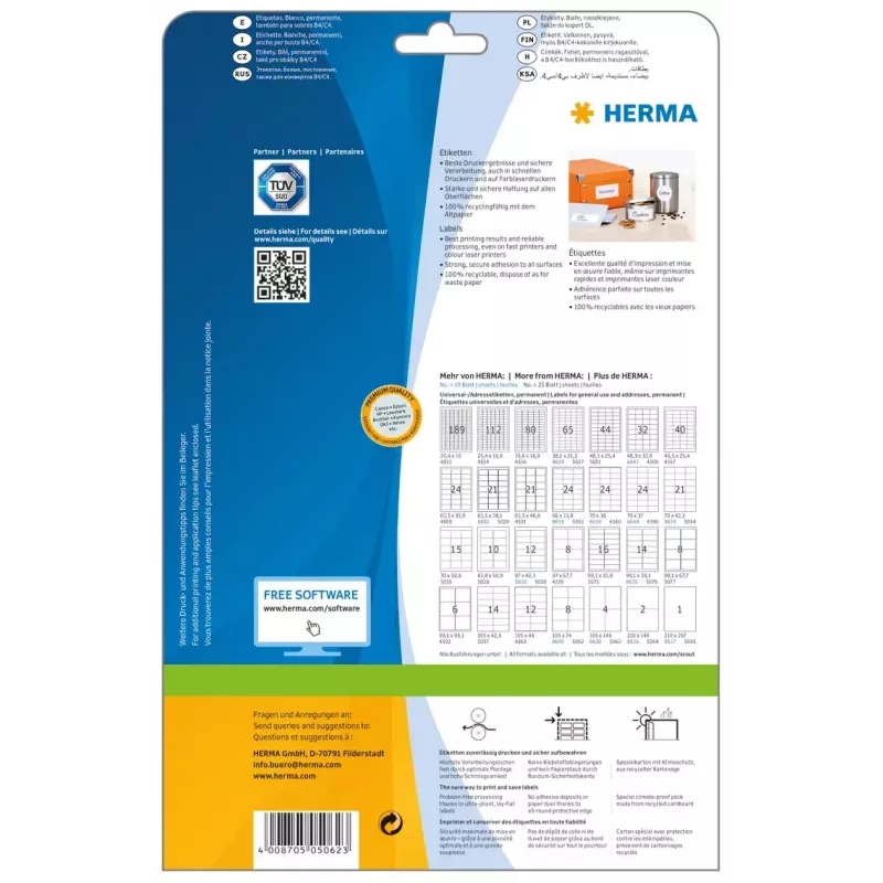 Self-adhesive printer label HERMA Labels Premium A4 105x74 mm