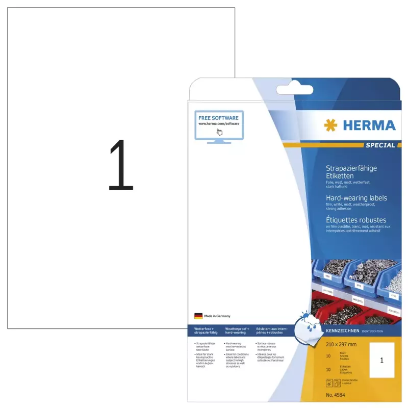 Self-adhesive label HERMA A4 Rounded rectangle White 10 pc(s)