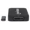 Manhattan USB-C Dock/Hub, Ports (x4): DisplayPort, DVI-I, HDMI or VGA, Note: Only One Port can be used at a time, External Power Supply Not Needed, Universal for all devices, Cable 8cm, Black, Three Year Warranty