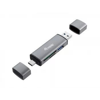 Equip Card Reader with USB 3.0 Hub, OTG, MicroSD (TransFlash), MicroSDHC, SD, SDHC, Grey, CE & RoHS, USB 3.2 Gen 1 (3.1 Gen 1) Type-A/Type-C, 202 mm, 12 mm