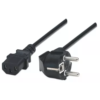 Manhattan Mains Power Cord/Cable, Euro 2-pin plug (CEE 7/4 Schuko) to C13 Female (kettle lead), 1.8m, 16A, Black, Lifetime Warranty