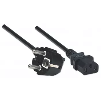 Manhattan Mains Power Cord/Cable, Euro 2-pin plug (CEE 7/4 Schuko) to C13 Female (kettle lead), 1.8m, 16A, Black, Lifetime Warranty