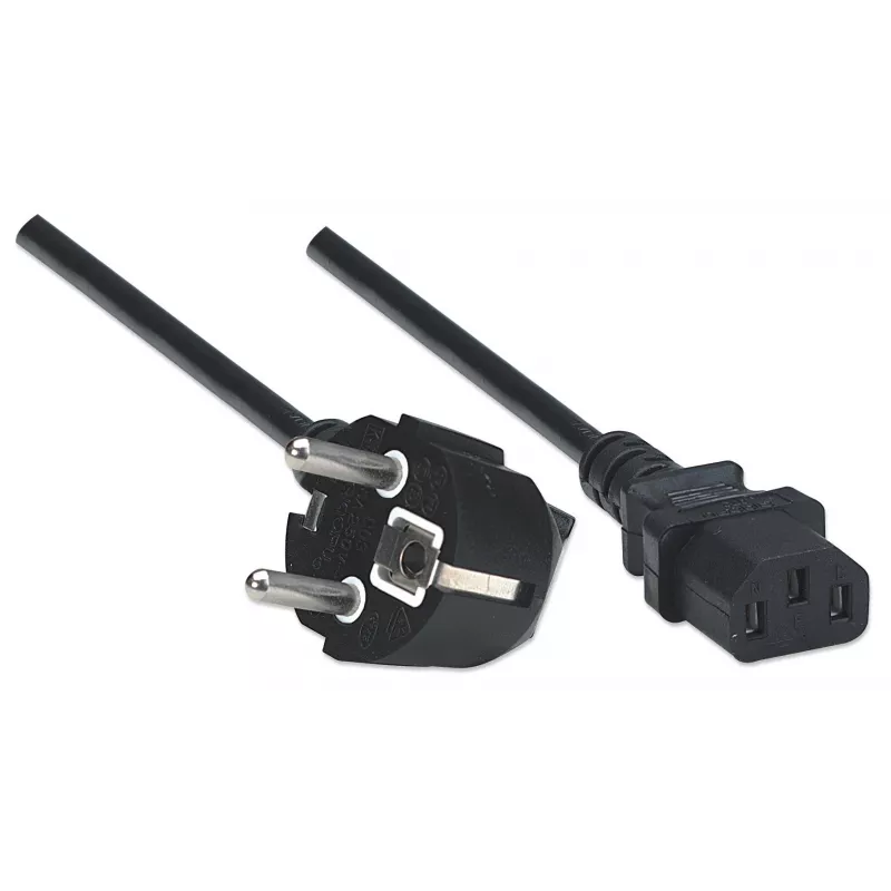 Manhattan Mains Power Cord/Cable, Euro 2-pin plug (CEE 7/4 Schuko) to C13 Female (kettle lead), 1.8m, 16A, Black, Lifetime Warranty