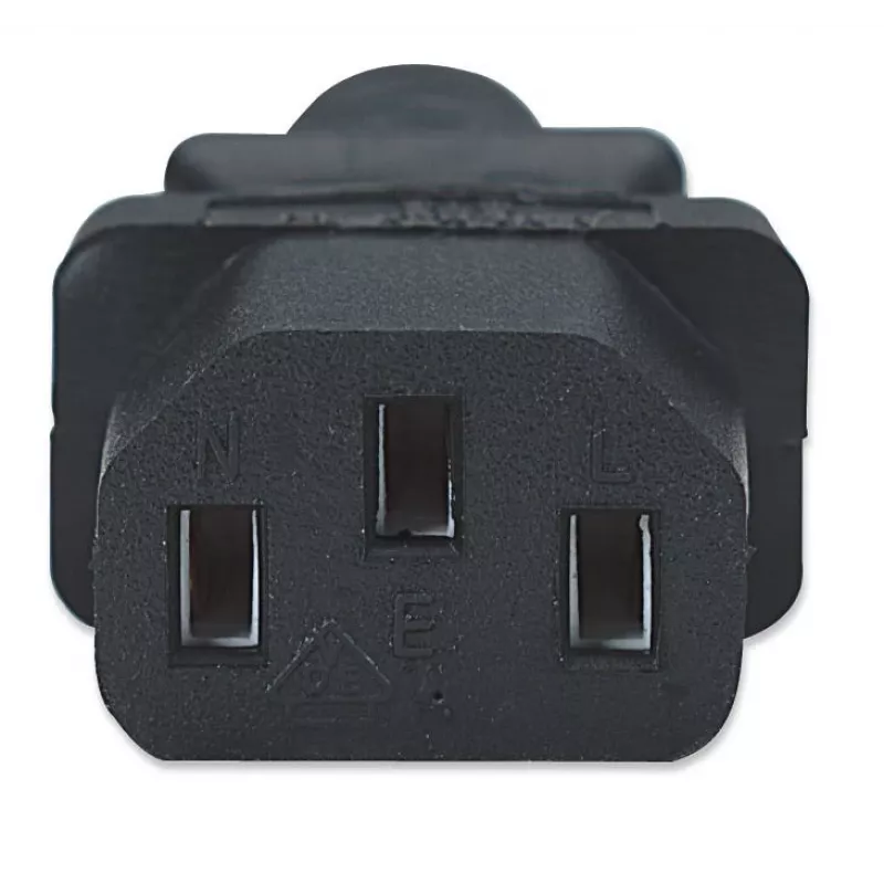 Manhattan Mains Power Cord/Cable, Euro 2-pin plug (CEE 7/4 Schuko) to C13 Female (kettle lead), 1.8m, 16A, Black, Lifetime Warranty