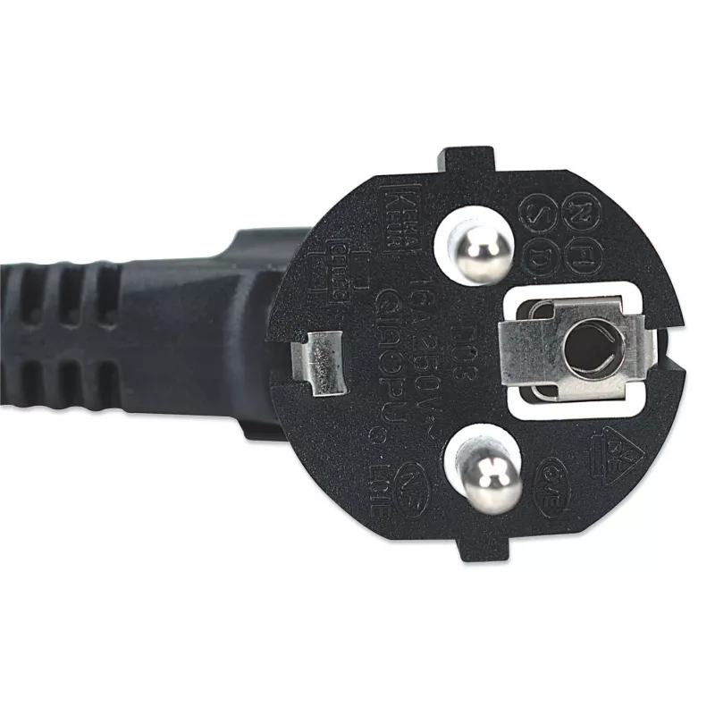 Manhattan Mains Power Cord/Cable, Euro 2-pin plug (CEE 7/4 Schuko) to C13 Female (kettle lead), 1.8m, 16A, Black, Lifetime Warranty