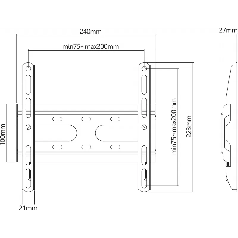 Manhattan Wall Mount for TV & Monitors (Fixed Ultra Slim), For screens 23 inch to 42 inch, VESA compatibility: all between 75x75mm to 200x200mm - check the dimensions of the four mounting holes on back of screen to ensure it fits, Max 45kg, Black, Bracket