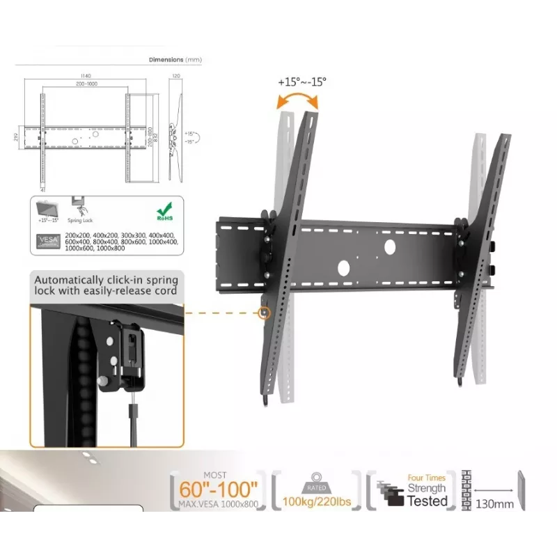 Equip 60 inch-100 inch Tilt Curved TV Wall Mount Bracket