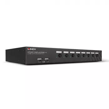 Lindy 8 Port DisplayPort 1.2, USB 2.0 and Audio KVM Switch, 3840 x 2160 pixels, 4K Ultra HD, Rack mounting, 1U, Black