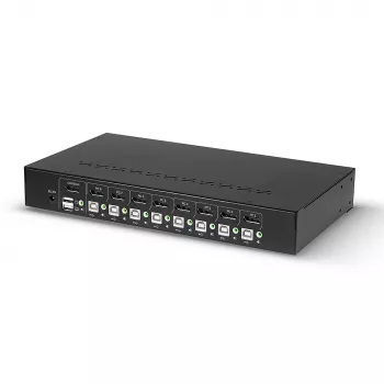 Lindy 8 Port DisplayPort 1.2, USB 2.0 and Audio KVM Switch, 3840 x 2160 pixels, 4K Ultra HD, Rack mounting, 1U, Black