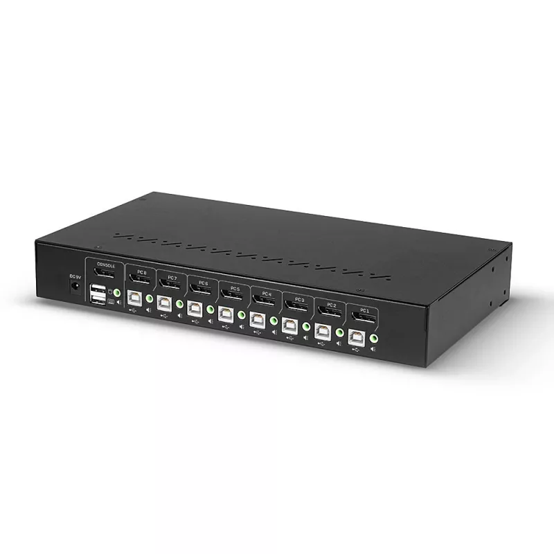 Lindy 8 Port DisplayPort 1.2, USB 2.0 and Audio KVM Switch, 3840 x 2160 pixels, 4K Ultra HD, Rack mounting, 1U, Black