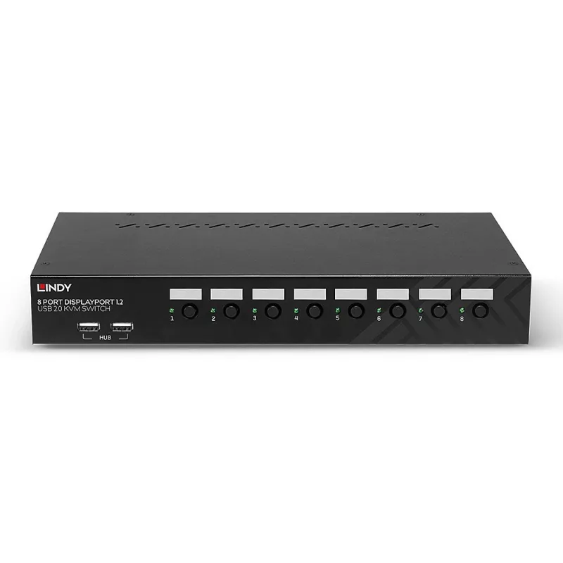 Lindy 8 Port DisplayPort 1.2, USB 2.0 and Audio KVM Switch, 3840 x 2160 pixels, 4K Ultra HD, Rack mounting, 1U, Black