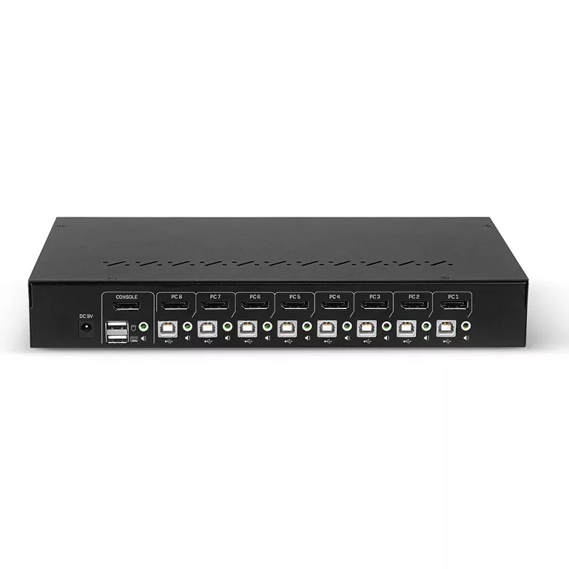 Lindy 8 Port DisplayPort 1.2, USB 2.0 and Audio KVM Switch, 3840 x 2160 pixels, 4K Ultra HD, Rack mounting, 1U, Black