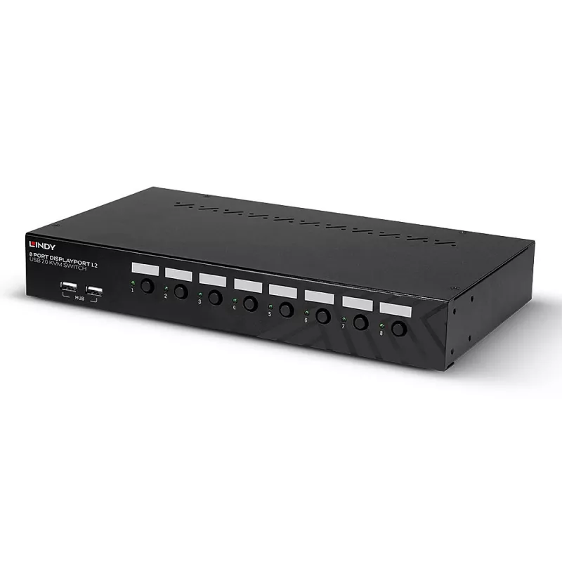 Lindy 8 Port DisplayPort 1.2, USB 2.0 and Audio KVM Switch, 3840 x 2160 pixels, 4K Ultra HD, Rack mounting, 1U, Black