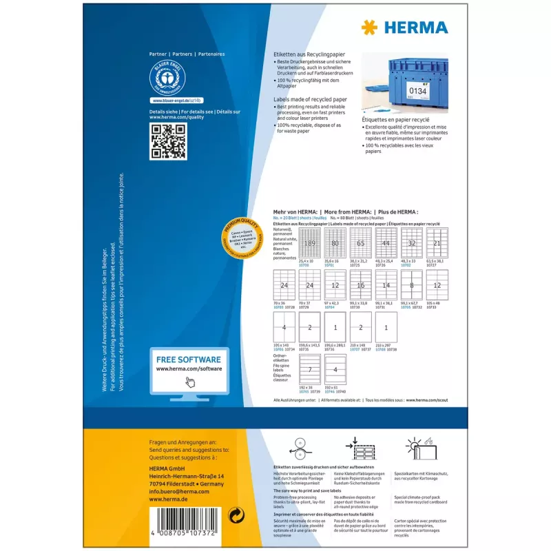 Self-adhesive printer label HERMA 10737 White 21x14.8 cm 160 labels