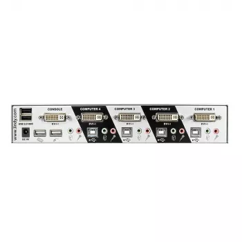 Lindy 4 Port DVI-I Single Link KVM Switch Pro, 2048 x 1536 pixels, Full HD+, Silver