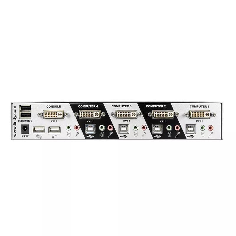 Lindy 4 Port DVI-I Single Link KVM Switch Pro, 2048 x 1536 pixels, Full HD+, Silver