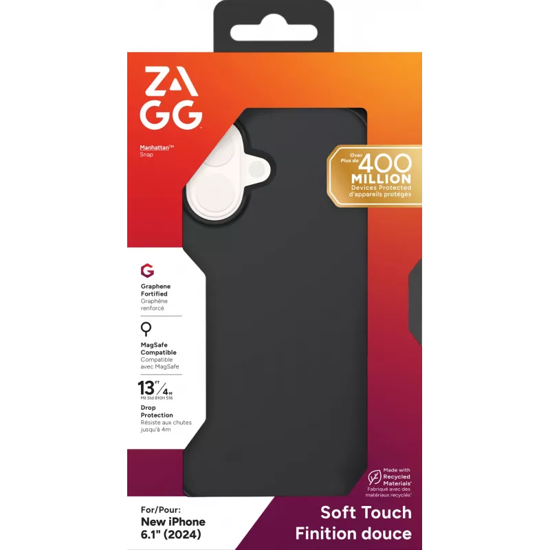 ZAGG Cases Manhattan Snap Apple iPhone 16 Black, Cover, Apple, iPhone 16, Black