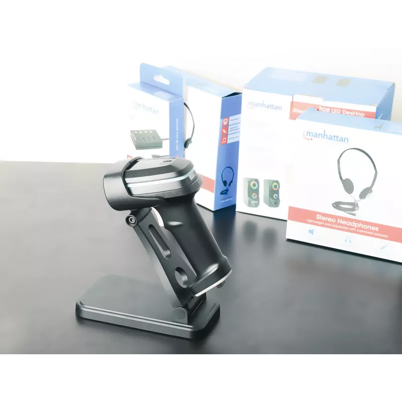 Manhattan Adjustable Barcode Scanner Stand, Height and Angle Adjustable, suitable for barcode scanner products 153997, 154116 and 154185, Black, Lifetime Warranty