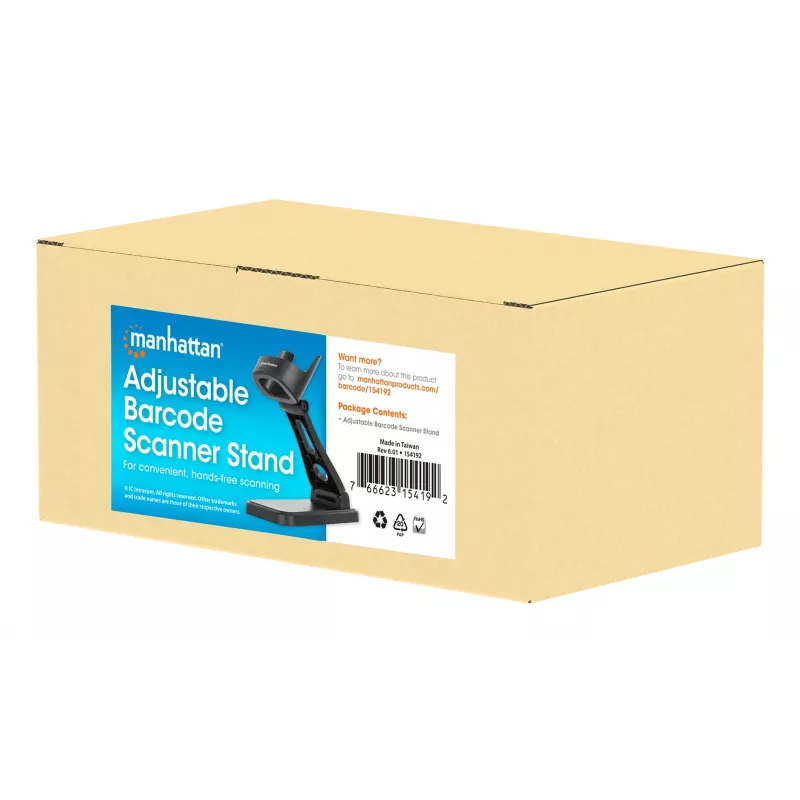 Manhattan Adjustable Barcode Scanner Stand, Height and Angle Adjustable, suitable for barcode scanner products 153997, 154116 and 154185, Black, Lifetime Warranty