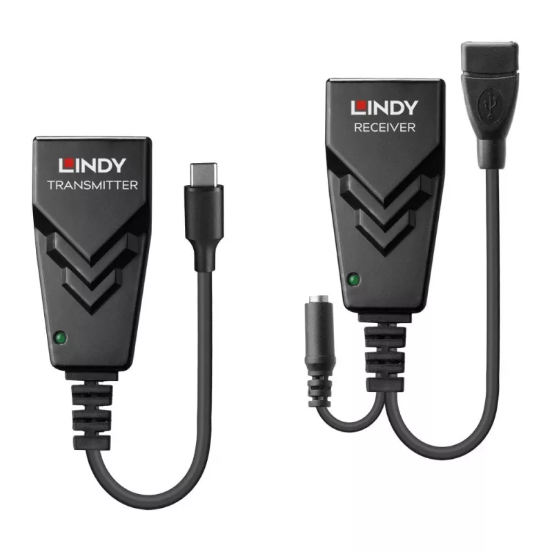 Lindy 100m USB 2.0 Type C Cat.6 Extender, Network transmitter & receiver, 100 m, 480 Mbit/s, Cat5e, Cat6, CH317Q, CH9317, RTL8211E, Black