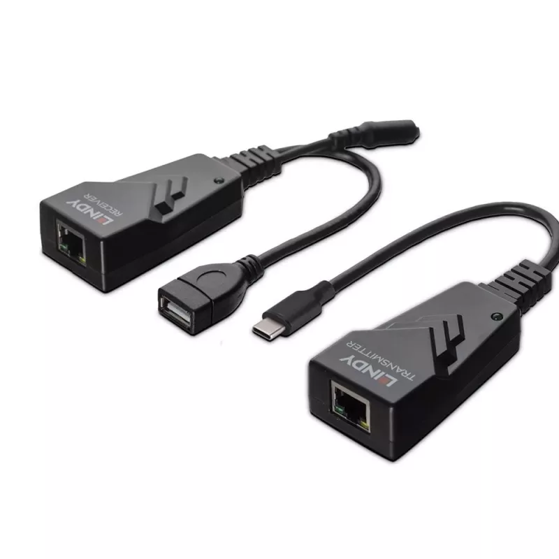 Lindy 100m USB 2.0 Type C Cat.6 Extender, Network transmitter & receiver, 100 m, 480 Mbit/s, Cat5e, Cat6, CH317Q, CH9317, RTL8211E, Black